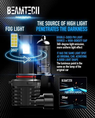 Miniatura 3 de BEAMTECH Bombilla 9005, luz antiniebla sin ventilador en línea, 6500 K, color blanco, paquete de 2