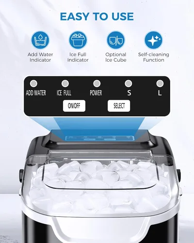 Miniatura 5 de COWSAR Máquina de hielo de encimera, máquina de hielo portátil autolimpiante, 26.5 libras/24 horas, 8 cubos de hielo tipo bala en 6 minutos