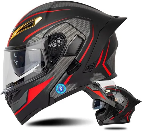 Miniatura 14 de Casco de motocicleta Bluetooth modular, casco moto plegable con visera interior, visera solar, doble lente de seguridad, casco aprobado por DOT