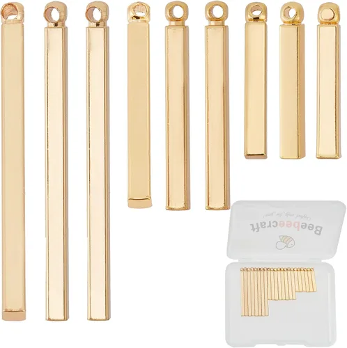 Miniatura 7 de Beebeecraft 1 caja de 30 dijes de barra vertical chapados en oro de 18 quilates de 3 tamaños