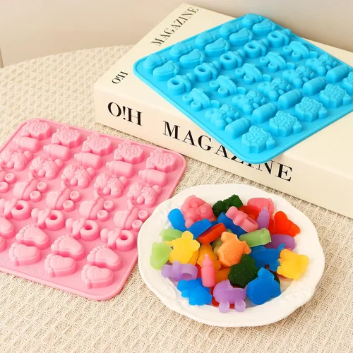 Miniatura 3 de Paquete de 2 moldes de chocolate para baby shower, moldes de dulces de silicona para bebés con formas de enterizo, pies, chupete, cunas, oso