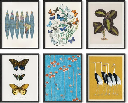 Miniatura 58 de HAUS AND HUES Arte abstracto para pared, juego de 6 arte moderno japonés para pared, decoración de pared estética, póster de mariposa y luna, obra