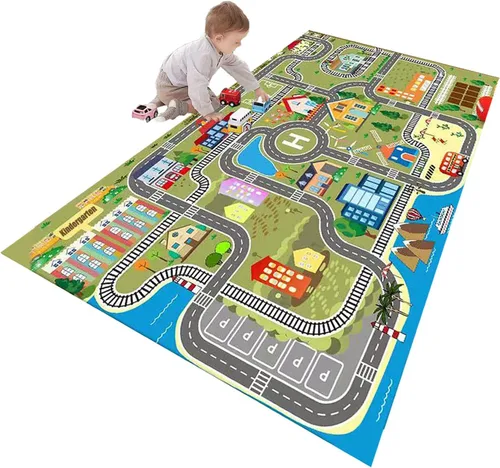 Miniatura 14 de Alfombra de juego para niños para autos de juguete, alfombra educativa de tráfico por carretera, alfombra de diviértete , alfombra antideslizante