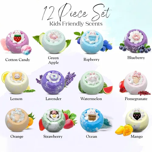 Miniatura 8 de EvolutionUSA Juego de 12 bombas de baño Bloom con juguetes, adorable set de bombas de baño para niñas, bombas de baño burbujeantes para niños, bola