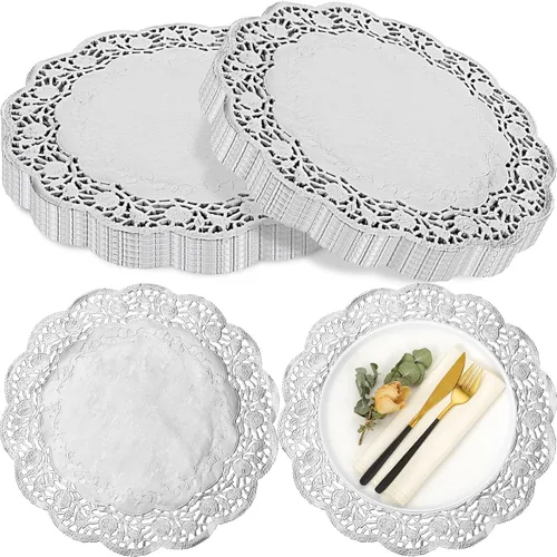 Miniatura 8 de Yexiya 200 Piezas Tapetes de Encaje de Papel Tapetes de 14 Pulgadas Manteles Individuales Desechables de Encaje Metálico Grandes Redondos Negro