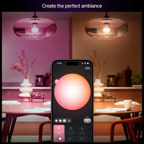 Miniatura 3 de Philips Hue Essential - Bombilla LED inteligente A19, ambiente blanco y color, base E26, 8.8W, 2200K-6500K, 800 lúmenes, regulable, funciona