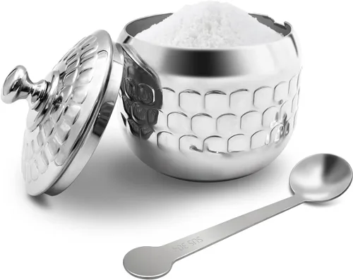 Tazón de Acero Inoxidable para Azúcar, Frasco para Condimentos de Café, Recipiente para Especias, Olla para Condimentos con Tapa y Cuchara