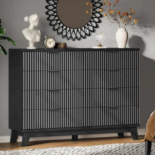 Miniatura 17 de Xixini Cómoda acanalada con 6 cajones, cómoda moderna de 54 pulgadas de ancho con mango de metal, soporte de TV de madera, organizador