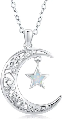 TRISHULA Collar de estrella de luna, regalo de graduación, plata de ley 925, luna creciente, estrella, sol, colgante de media luna, regalo de joyería