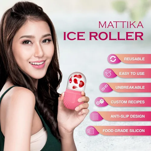 Miniatura 6 de Rodillo de hielo para cara y ojos – Rodillo de hielo facial para hinchazón debajo de los ojos, masajeador facial de silicona reutilizable para Rosa