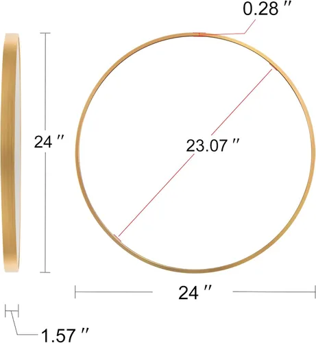 Miniatura 3 de 24" Wall Round Circle Mirror Bathroom Make Up Vanity Mirror - Golden