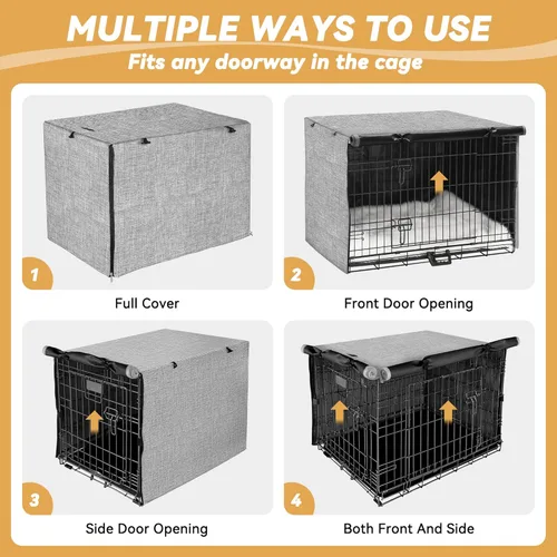 Miniatura 4 de Cubierta para jaula de perro - Cubierta impermeable para perrera de doble puerta, cubierta protectora de jaula de poliéster 600D duradera para jaula