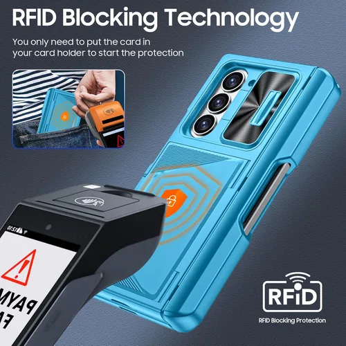 Miniatura 7 de CENMASO - Funda para Samsung Galaxy Z Fold 6 con soporte para bolígrafo S, tarjetero y cubierta para cámara deslizante, protección de bisagra