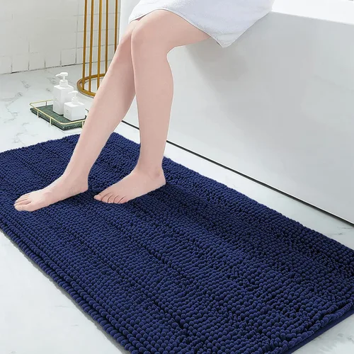 Miniatura 32 de Grandaily Alfombras de baño de felpilla a rayas de 24 x 16 pulgadas, extra gruesas y suaves, absorbentes, parte trasera de goma, alfombra de ducha