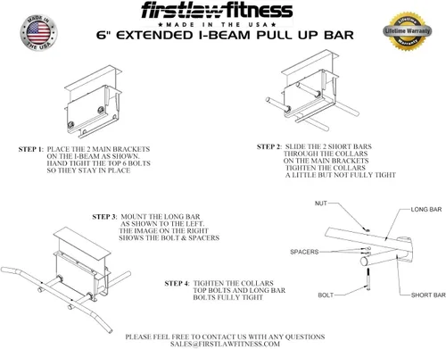 Miniatura 4 de Firstlaw Fitness - Límite de peso de 600 libras - Barra de dominadas extendida de 6 pulgadas - Barra larga con extremos doblados - Empuñaduras