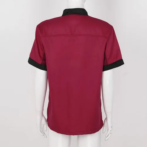Miniatura 5 de Aiihoo Chaqueta de chef de manga corta para mujer, con cuello abotonado, camisa de cocina, uniforme de trabajo
