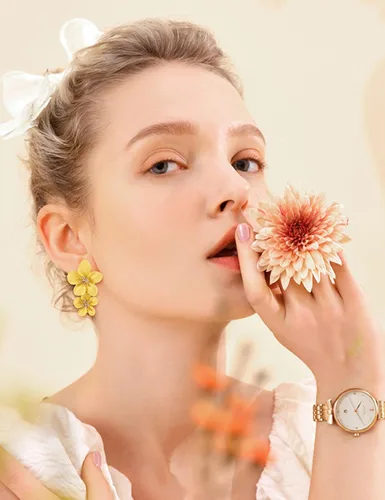 Miniatura 6 de Juego de aretes de flores para mujer, blanco, rojo, rosa, dorado, grande, hecho a mano, aleación de cristal, flor de cerezo, hipoalergénica, paquete