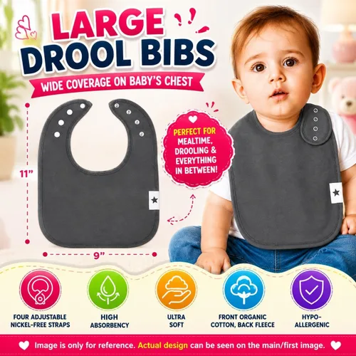 Miniatura 4 de KiddyStar Organic Cotton Baby Drool Bibs Soft, Adjustable, Absorbent, Unisex Teething Bandana Bibs for Babies Clásico 1