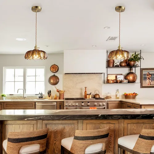 Miniatura 5 de XZHGCEE Lámparas colgantes Isla de cocina: Lámpara colgante de vidrio ámbar con interruptor giratorio, base E26 - Iluminación moderna para comedor