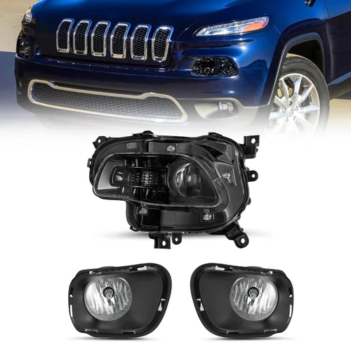 Miniatura 13 de JSBOYAT Compatible con 2014-2018 Jeep Cherokee Luz LED DRL de estacionamiento Señal de giro estilo OE Faros LED DRL cromados para parachoques Señal
