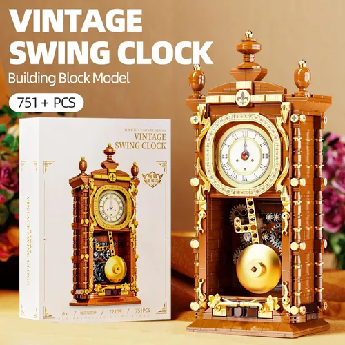 Miniatura 2 de HJPLPXH Juego de bloques de construcción de reloj de péndulo retro, un juguete con función de reloj real y péndulo mecánico vinculado, el mejor