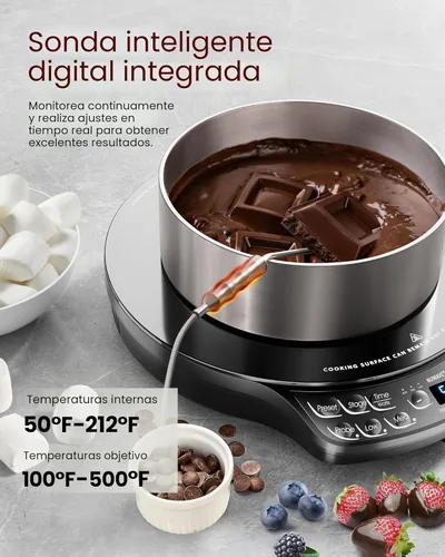 Miniatura 3 de Nuwave - Placa de inducción portátil Diamond con sonda, quemador de encimera avanzado, 91 temperaturas desde 100 °F hasta 500 °F, vidrio cerámico a