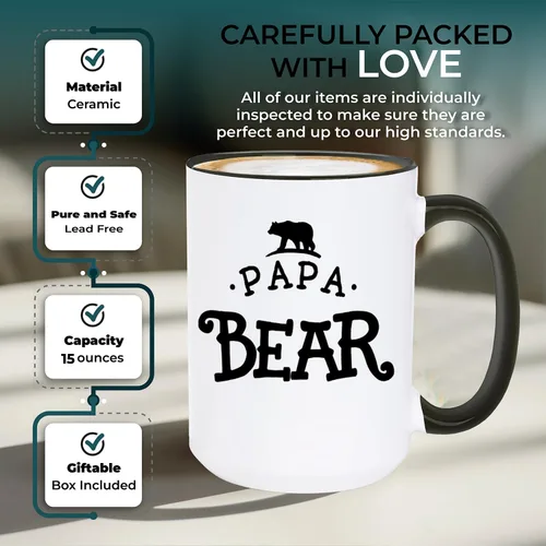 Miniatura 5 de shop4ever Taza de café de cerámica con diseño divertido de papá oso, mango negro, taza de café de cerámica de 15 onzas, regalo para papá, día