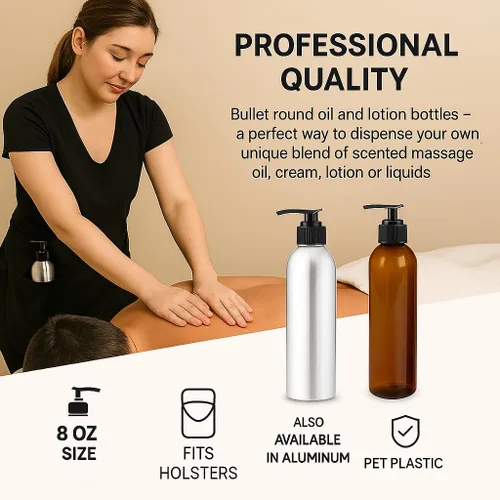 Miniatura 3 de Royal Massage Botella con bomba tipo bala de 8 onzas, aceite de masaje, loción, jabón, dispensador de champú, PET sin BPA con bomba de bloqueo Verde