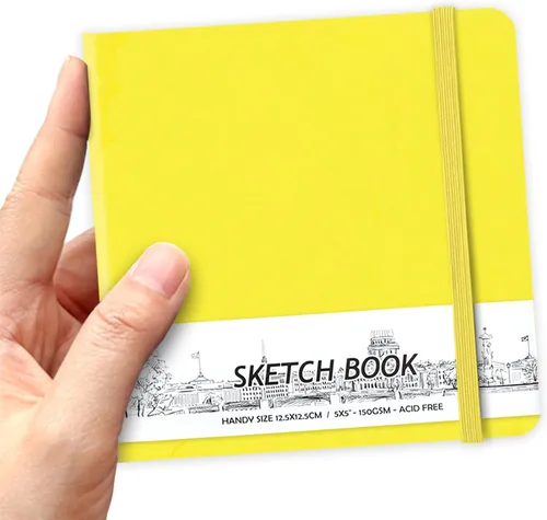 Miniatura 10 de Cuaderno de bocetos de bolsillo cuadrado de tapa dura de cuero PU de 5" x 5", 58 hojas de papel beige Dowling de 150 GSM, libro de bocetos de arte