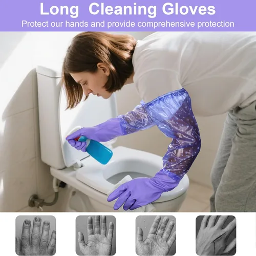 Miniatura 4 de XANGNIER Guantes largos para limpiar el baño, guantes impermeables resistentes a los productos químicos, longitud del codo, brazo completo de PVC 1