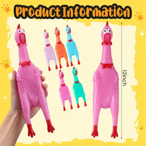 Miniatura 4 de Honoson 32 piezas de juguete de goma de pollo para perros de 12 pulgadas, juguete de pollo gritando, novedoso juguete chirriante que hace ruido