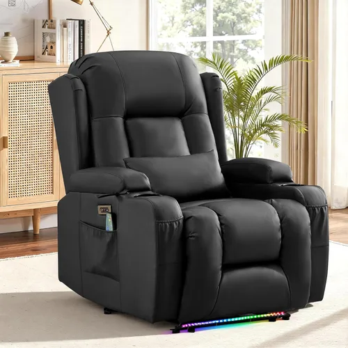 Miniatura 2 de URRED Silla reclinable eléctrica con masaje y calor para adultos, sofá reclinable eléctrico para cine en casa con luz ambiental, puertos USB