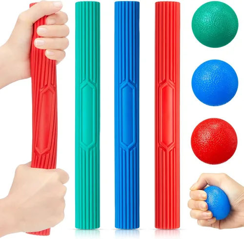 Silipull 3 barras ejercitadoras de mano con 3 pelotas de ejercicio de mano, barras de resistencia para terapia física, bolas flexibles de codo para