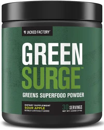Jacked Factory Green Surge Green Superfood - Bebida verde apta para dieta cetogénica con espirulina, hierba de trigo y cebada, verduras orgánicas,
