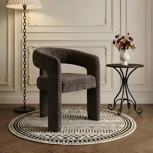 Silla de Comedor Moderna de Chenilla Tipo Barril Tapizada en Tela, Silla de Comedor con Brazo, Cómoda Silla Auxiliar de Acento para Cocina/Sala de