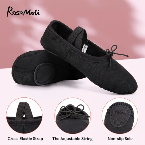 Miniatura 6 de Zapatillas de ballet de lona para niñas y niños (bebéniño pequeñoniño grande), zapatos de baile de práctica de yoga con suela dividida