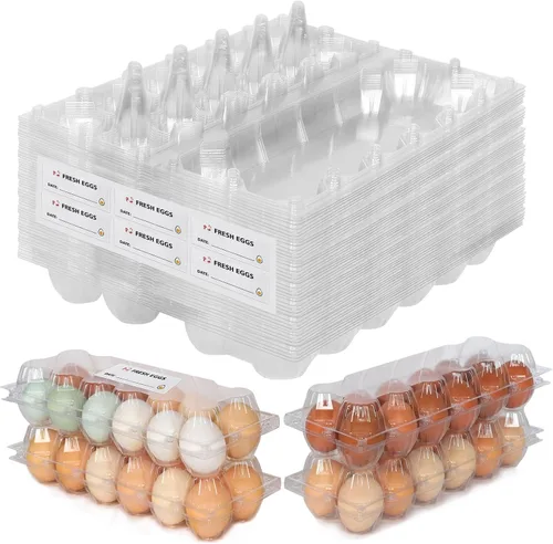 Miniatura 9 de SINLUCESCE 100 Paquetes de Cajas de Huevos Baratos a Granel, Plásticas para 12 Huevos, Cajas de Huevos Transparentes de 3 * 4 Cuadrículas, Perfectas
