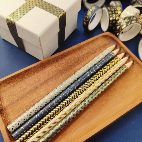 Miniatura 9 de YUBBAEX Juego de 18 Rollos de Cinta Washi Negra Dorada con Patrones Básicos de Impresión Dorada, Cintas Decorativas para Artes, Manualidades DIY