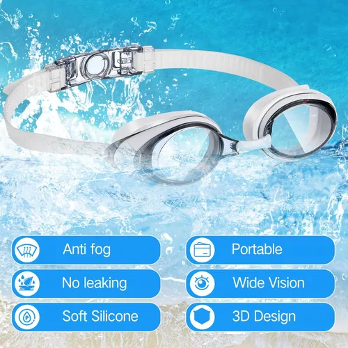 Miniatura 5 de Konohan Paquete de 8 gafas de natación sin fugas para adultos, protección UV, gafas de piscina con clip para la nariz Colores frescos