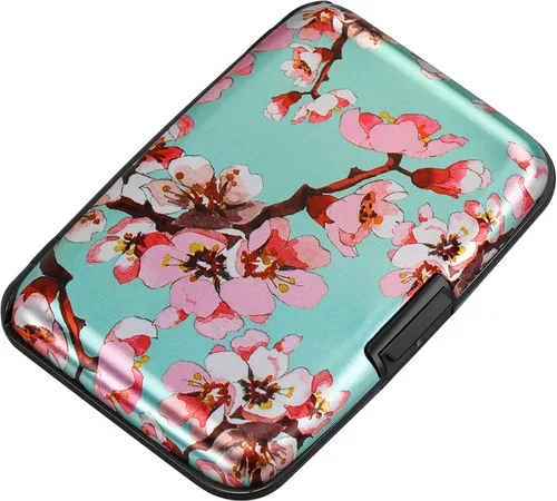 Miniatura 273 de ELFISH Mini cartera de aluminio RFID para tarjetas de crédito, funda de identificación de metal para hombres y mujeres, Happy Flower, Cartera Rfid
