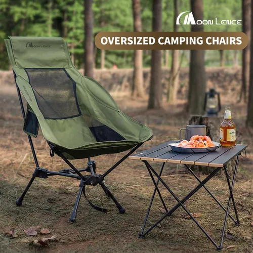 Miniatura 7 de MOON LENCE Silla de camping plegable de respaldo alto, silla compacta portátil de 330 libras con asiento ancho y respaldo ergonómico (negro)