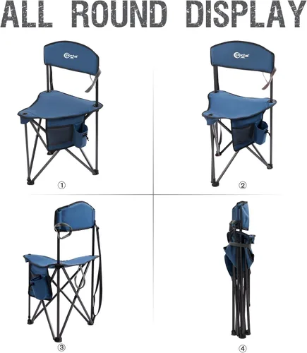 Miniatura 5 de PORTAL Taburete trípode plegable rápido extra grande con respaldo silla de camping de pesca con correa de transporte Azul