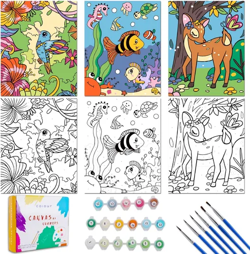 Miniatura 13 de Volmop Paquete de 3 pinturas por números para niños de 8 a 12 años, 10 x 8 pulgadas, lienzo enmarcado con 17 pinturas acrílicas y 6 pinceles Fox