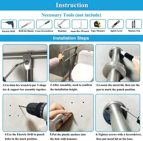 Miniatura 6 de Barandillas de seguridad para baño, inodoro, barandillas de seguridad para personas mayores, rieles de inodoro para discapacitados, barras de apoyo