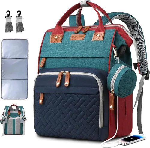 Miniatura 11 de SHITIESHOU Bolsa de pañales para mamá y papá, con cambiador, 19 bolsillos, grande, impermeable, bolsa de pañales para bebé, niña, niño, con bolsillo