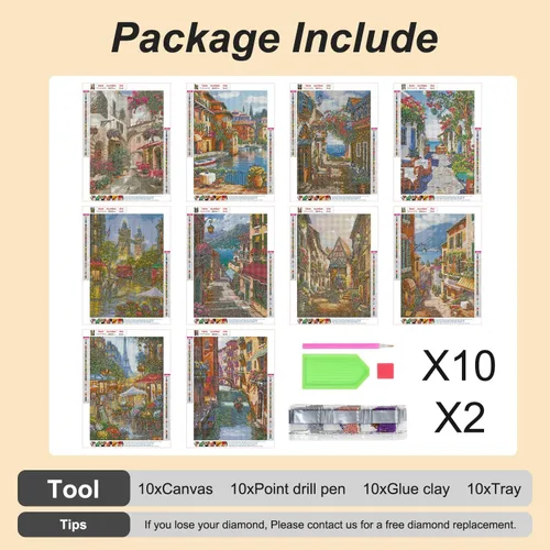 Miniatura 3 de Kits de pintura de diamante Stalente para adultos, paquete de 10 kits de arte de diamante 5D para principiantes, pintura de diamante redonda