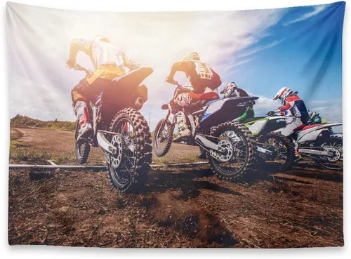 KULUSSY Tapiz para colgar en la pared, 60 x 50 pulgadas, motocicleta, deportes de motor, montaña, puesta de sol, suciedad, motocross, recreativo,