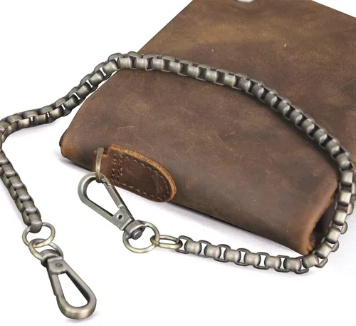 Miniatura 4 de Le'aokuu Cartera de piel auténtica para hombre 1003 con cadena a presión horizontal estándar (marrón)