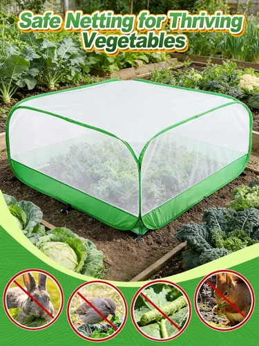 Miniatura 6 de Red de jardín desplegable para camas cuadradas elevadas, 3.3 pies de largo x 3.3 pies de ancho x 1.65 pies de alto, cubierta de malla ultra fina