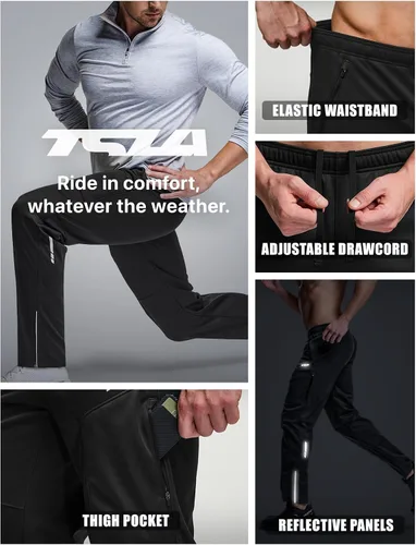 Miniatura 9 de TSLA - Pantalones deportivos de ciclismo antiviento y térmicos para hombre, forrados de vellón, para exteriores, para el invierno y clima frío